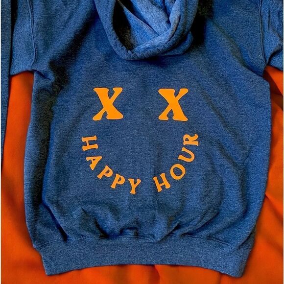 NWT Wool + Pepper Co. HAPPY HOUR Charcoal Gray & Orange Zip Up Hoodie Sweatshirt - Picture 2 of 7